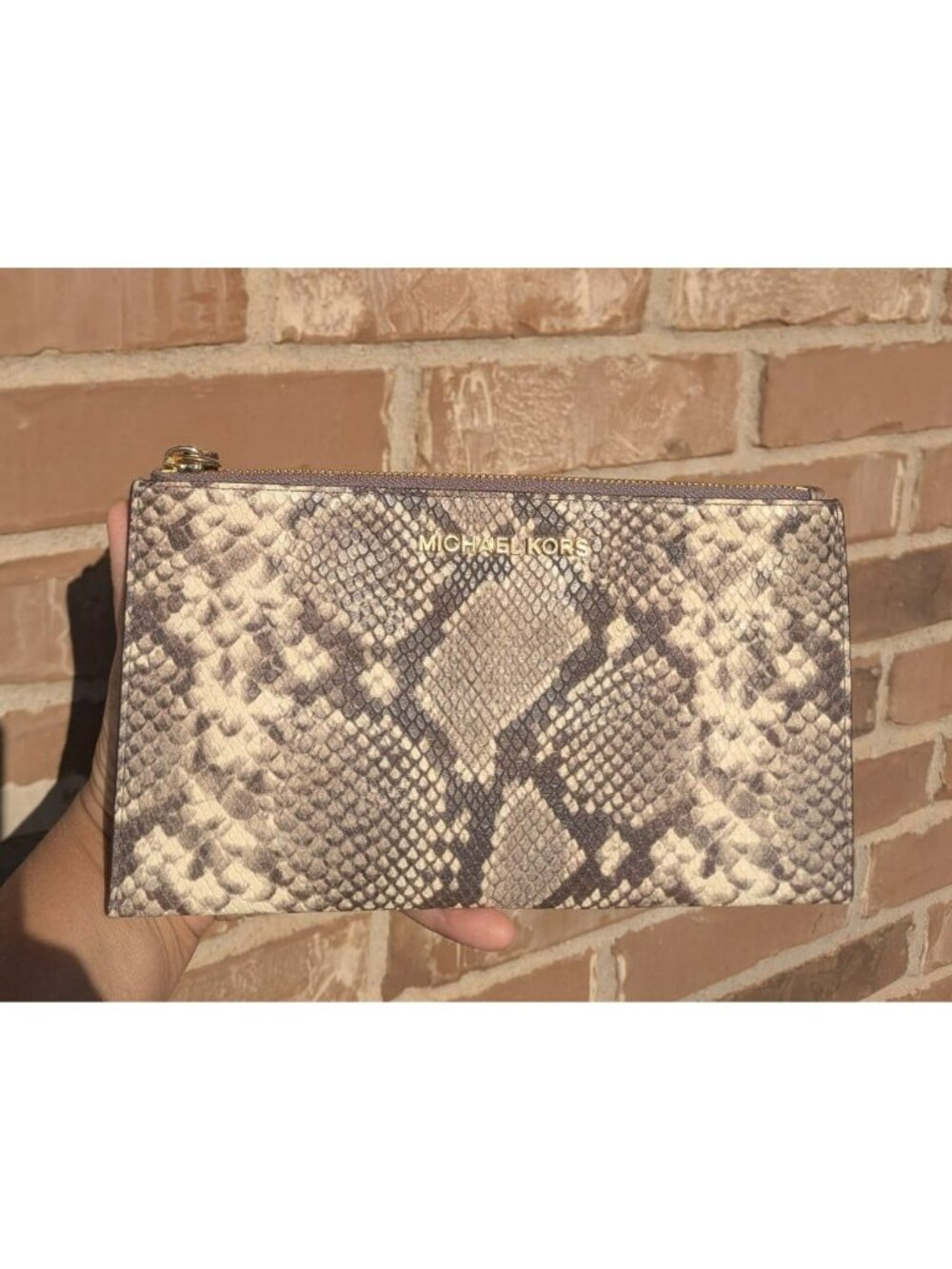 Michael Kors Large Embossed Leather Clutch Wristlet Snakeskin Pattern 38S9CTTC3E